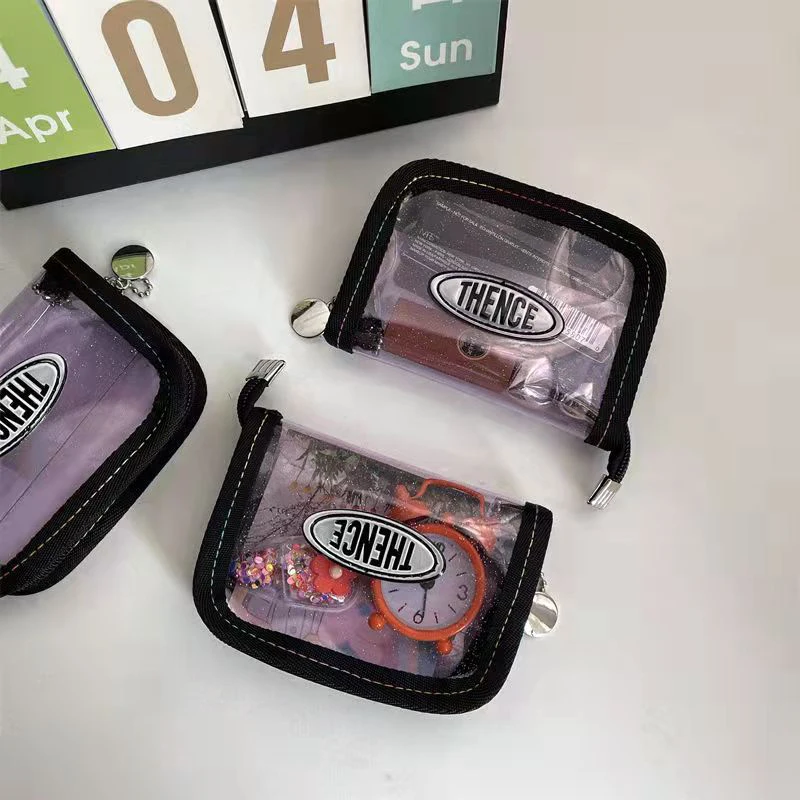 Laser transparent cosmetic bag ins style American retro stationery storage coin purse card holder Promotion | Канцтовары для офиса