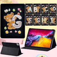 leather stand cover case for apple ipad air 4 2020 10 9 inch drop resistance bear letter pattern flip tablet case free stylus