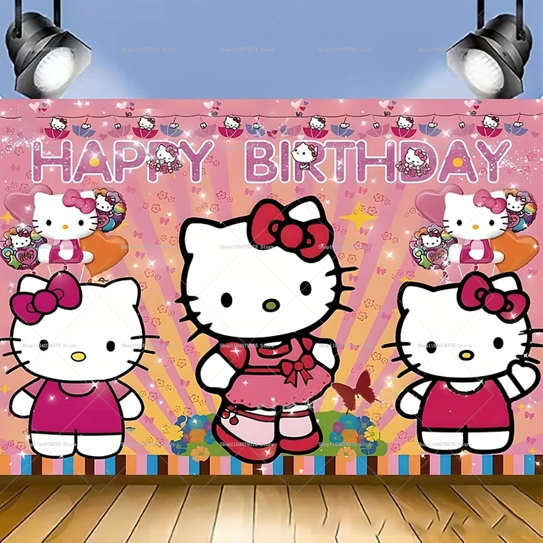 Фон для фотосъемки с рисунком Hello Kitty розовый фон на день рождения аксессуары