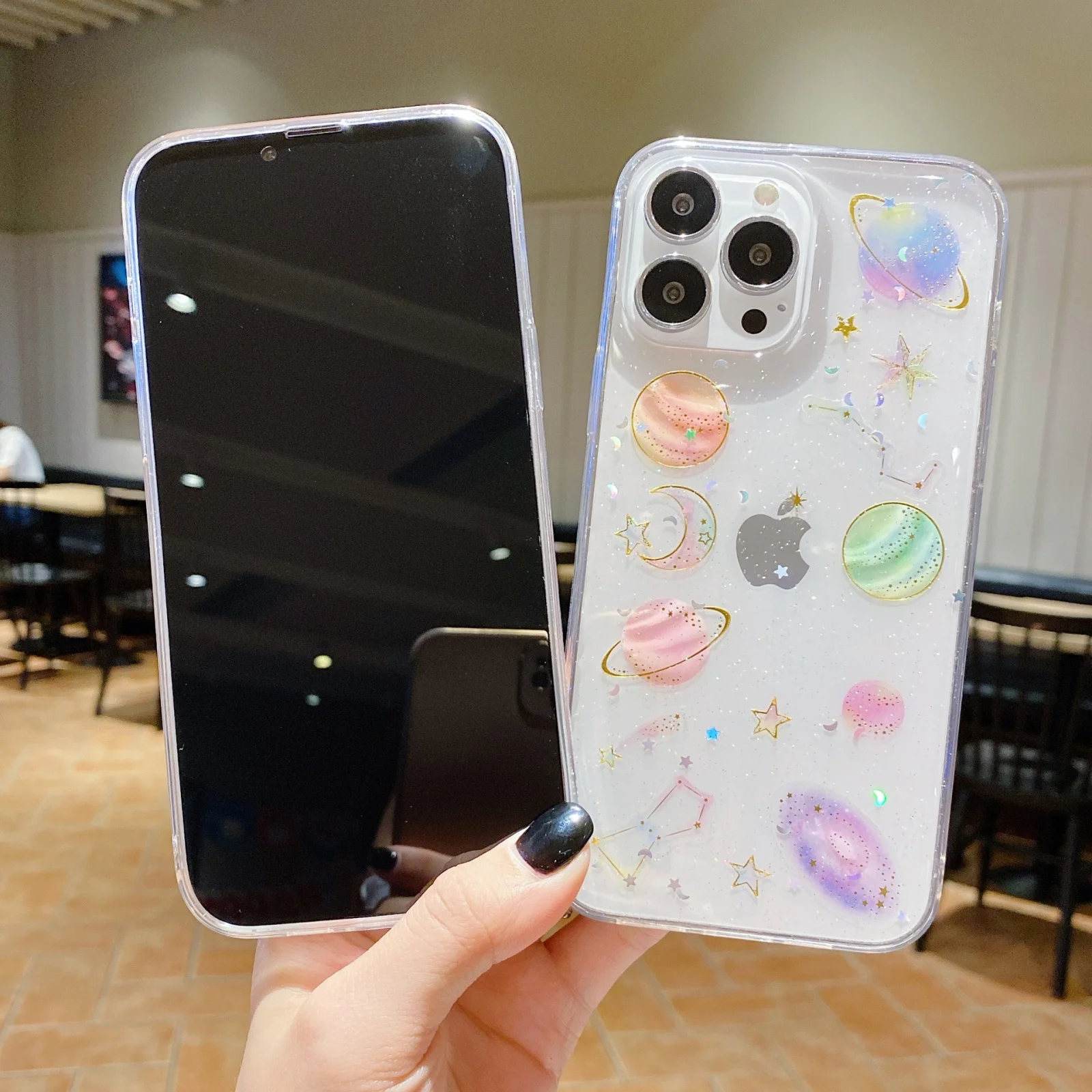 Чехол для телефона с космическим рисунком для iPhone 14 Pro Max Plus, блестящий прозрачный чехол для телефона, мягкий ударопрочный чехол из ТПУ для телефона, защитный чехол