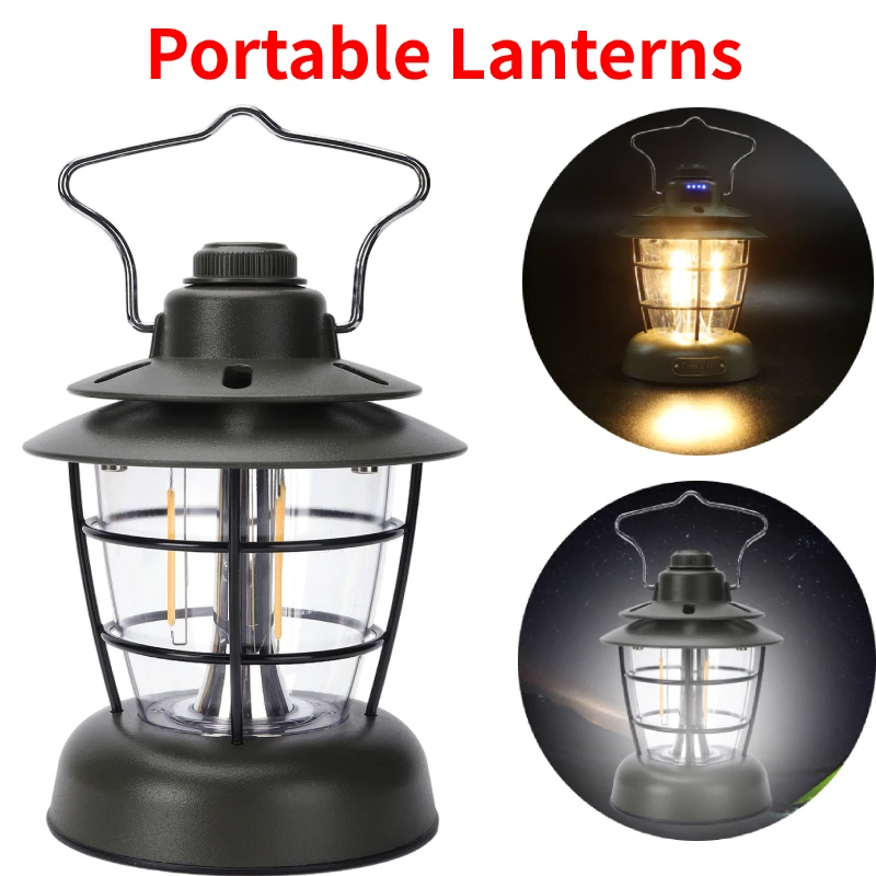 

Туристические USB-фонари, 5 Вт, 4500 мАч, подвесная палатка в стиле ретро, зарядка Type-C, IPX45, водонепроницаемые портативные фонари для рыбалки и пе...