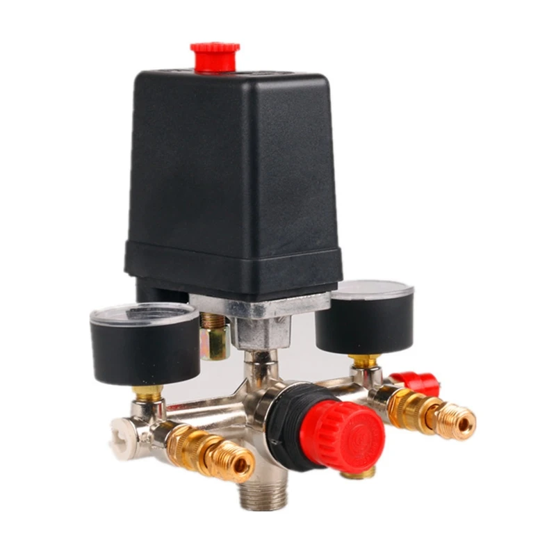 

Air Compressor Pressure Control Switch With Valve Control Manifold Regulators Gauge 90-120PSI Safety Valve Durable