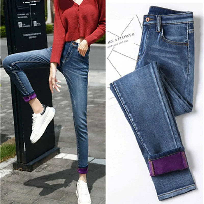 Winter Warm Jeans Woman 2022 High Waist Casual Velvet Ladies Trousers Female Pantalon Denim jeans for Women Pants clothe