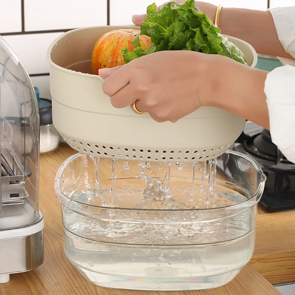 

PET Plastic Drain Basket Practical ｄｒｏｐ-Resistant Vegetable and Fruit Basket Transparent Drain and Dust-proof Use a Basin