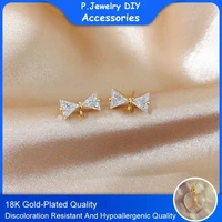 18k gold plated zircon bow pendant stud earrings for making beautiful earrings accessories materials 925 silver pin