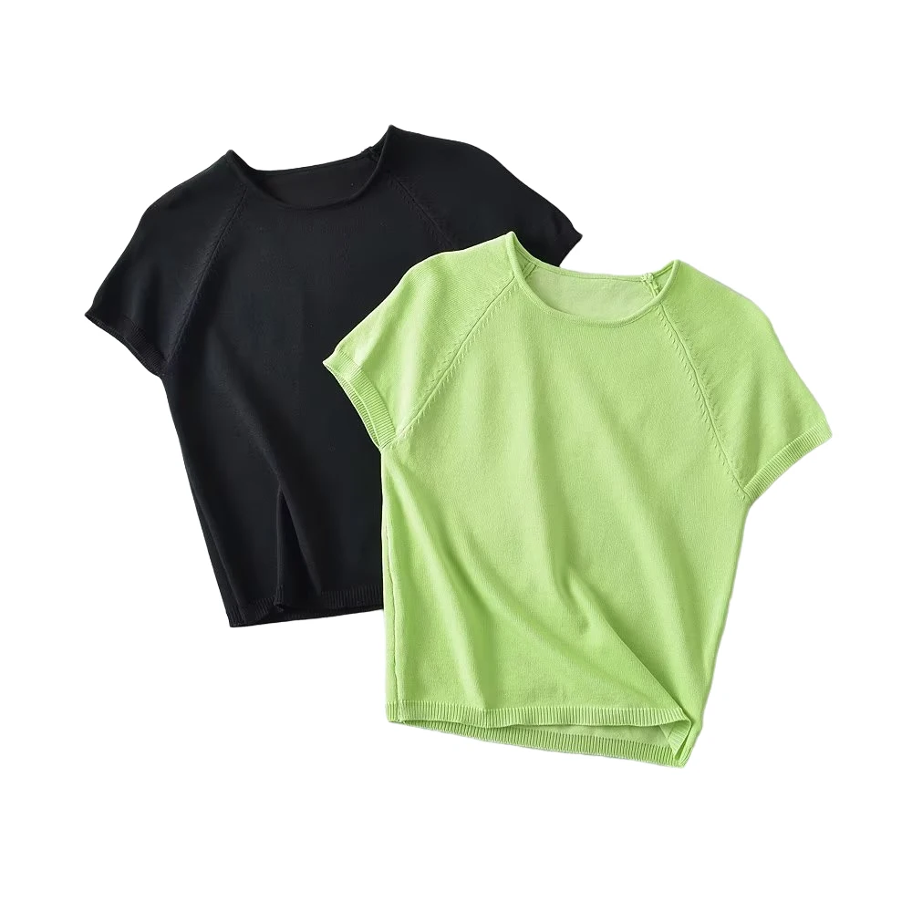 

Women's New European and American Quality Spring/Summer Short Sleeve Solid Color Basic Fit Versatile Bottom Knitted Sweater