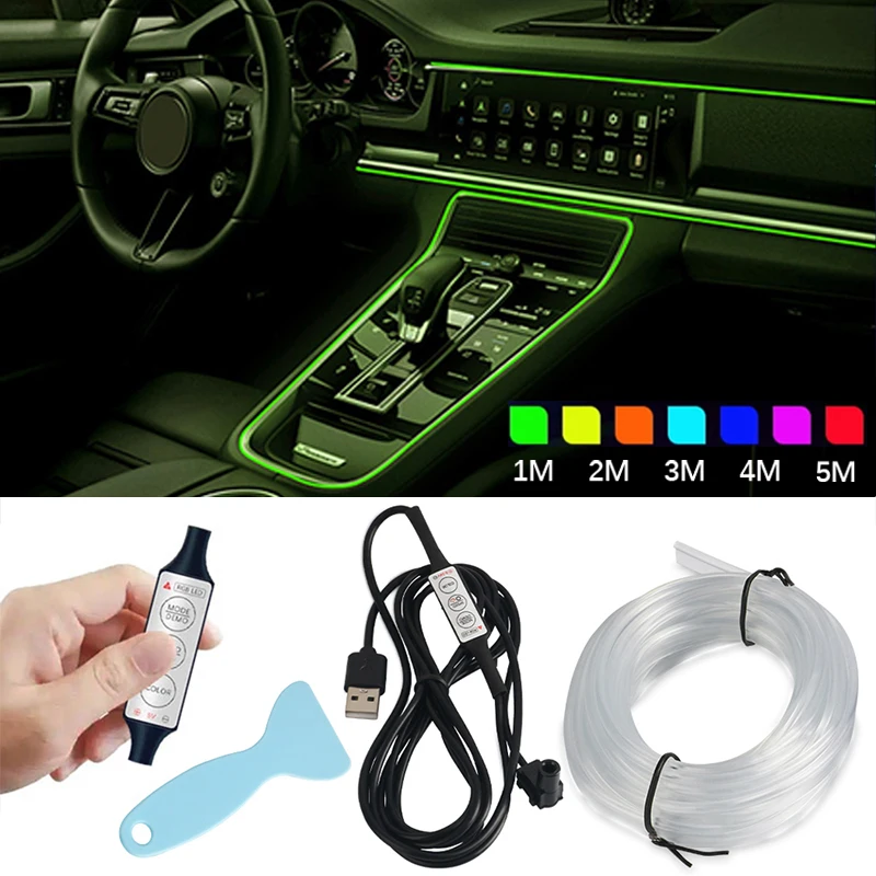 

1M 2M 3M 4M 5M RGB Car LED Ambient Lights Optical Fiber EL Wiring Lamp Strip With USB Multiple Modes DIY Decorations Atmosphere