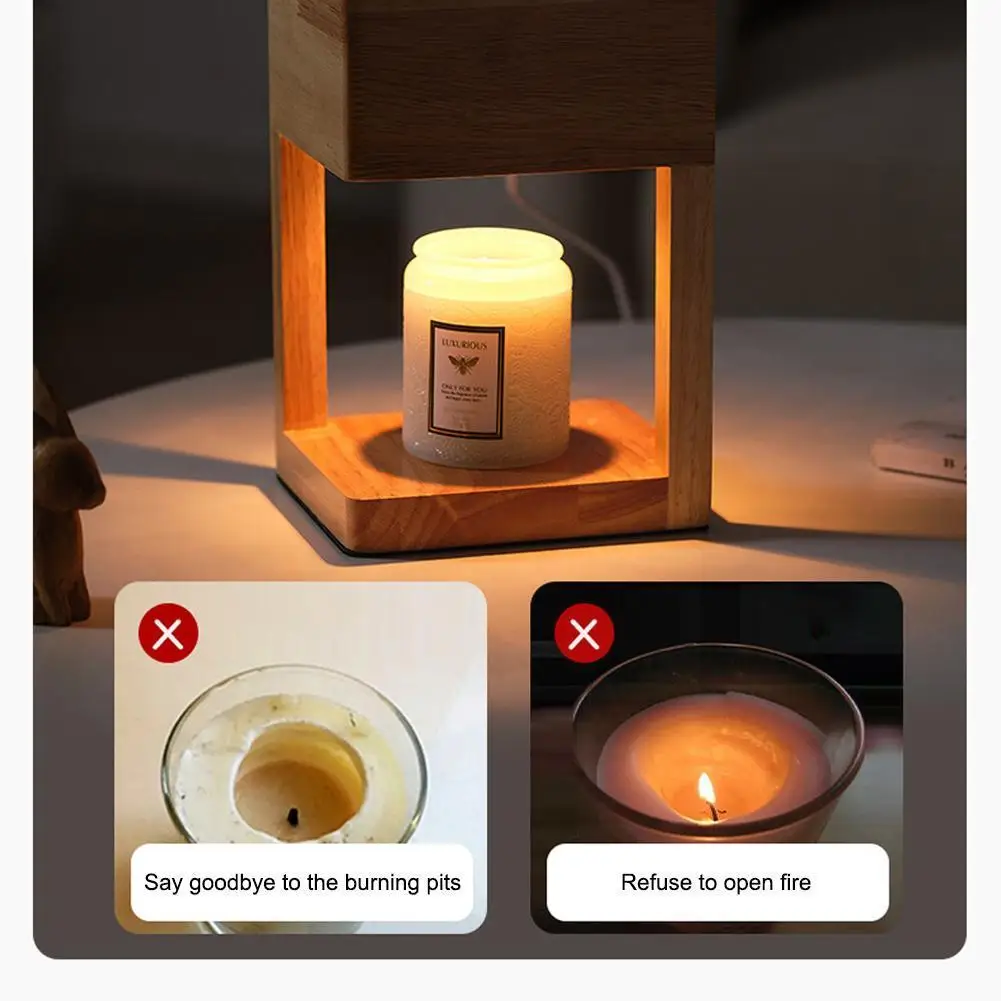 

Semi-open Design Wood Candle Warmer Aroma Burner Fragrance Lamp Scented Warmer Candle Melter Dimmable Table Lamps for Spa,H H2V1