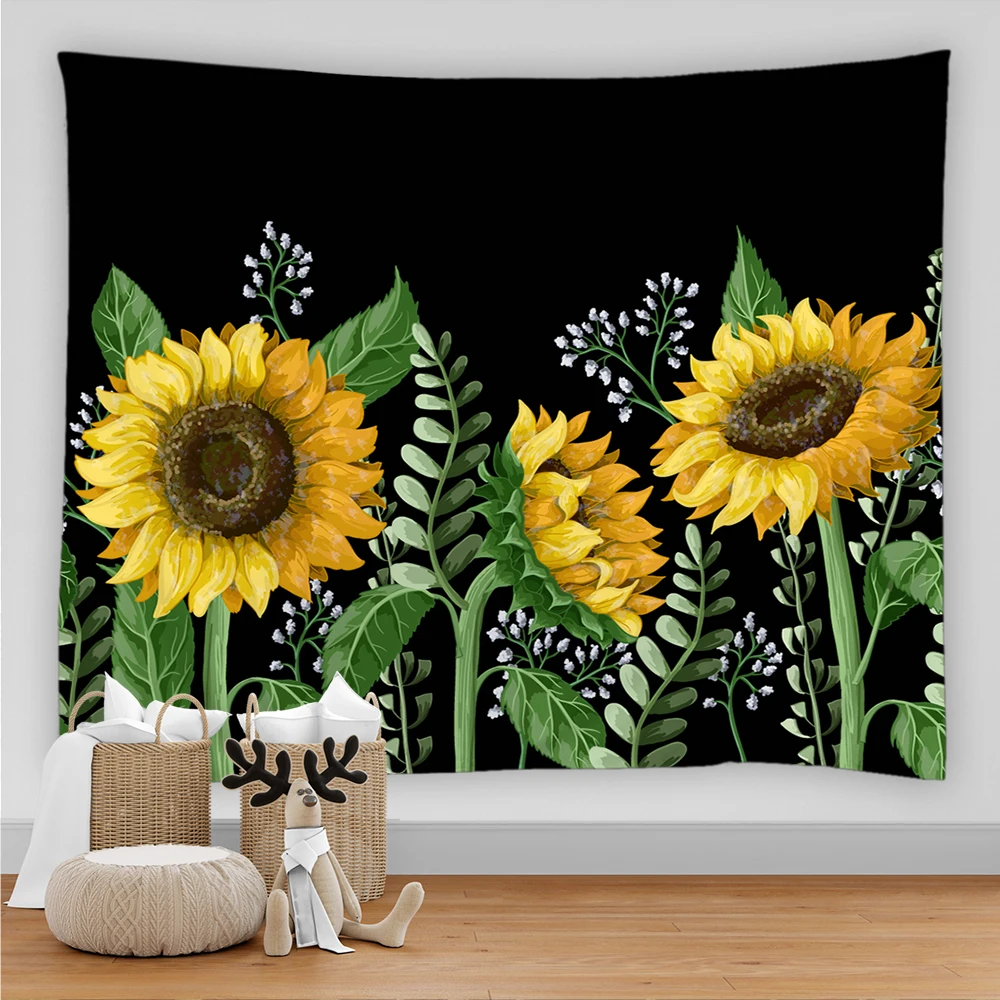

Мультяшный 3D Подсолнух, гобелен, тропические листья, рисунок, искусство, настенное украшение, кавайная домашняя спальня, красивый декор для ...