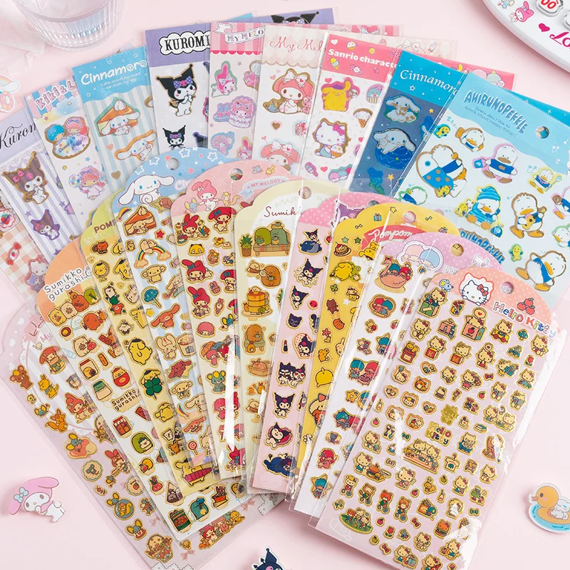 

Sanrio Kawaii мультфильм аниме милые водонепроницаемые Стикеры с фольгой штамповка Hello Kitty Мелоди Kuromi Cinnamoroll детская игрушка подарок