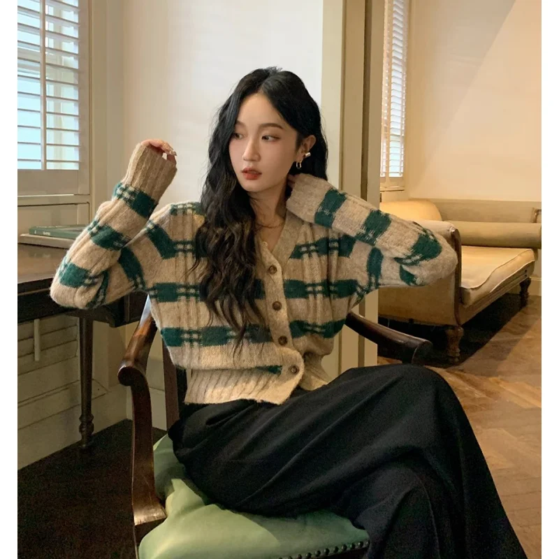 Женский вязаный кардиган с длинным рукавом зеленая Повседневная модная кофта