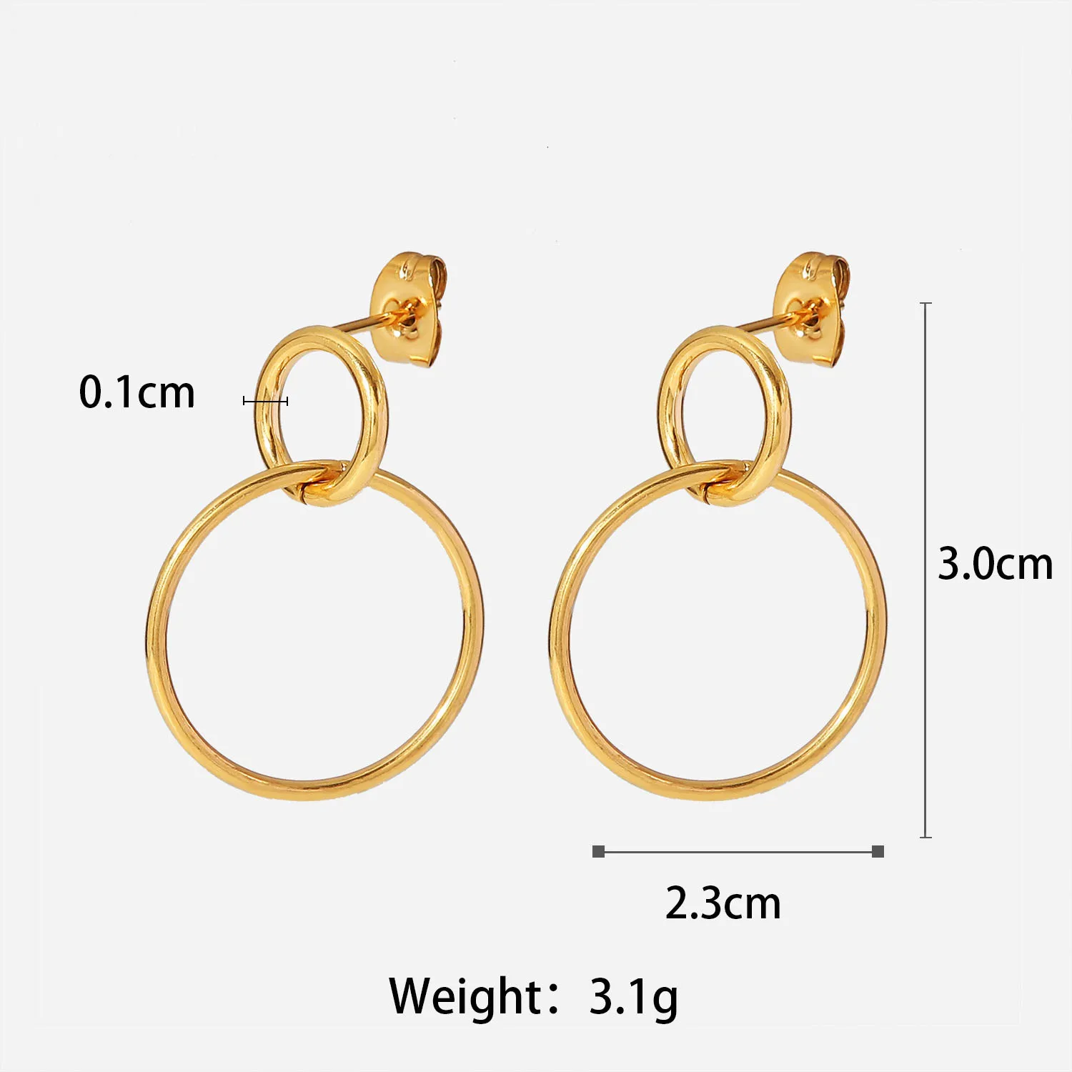 Stainless Steel PVD 18K Gold Plated Tarnish Waterproof Double Ring Hoop Earrings For Woman Jewelry Wholesale Trendy