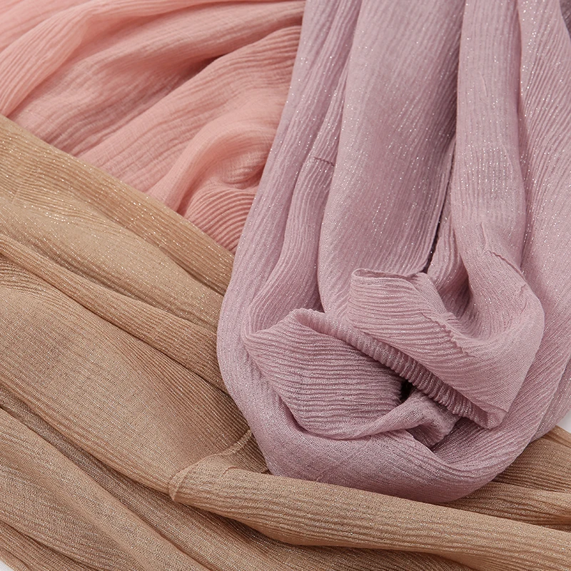 Серебряные гофрированные мусульманские женские хиджаб с блестками и морщинами