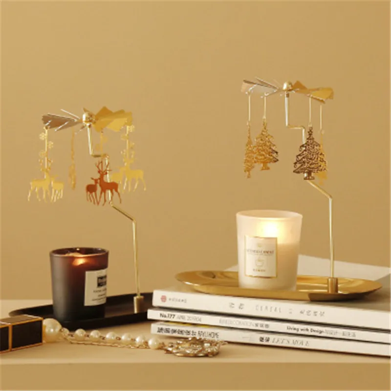 

European Rotating Tray Candle Holder Romantic Revolving Scenic Lantern Creative Windmill Scented Candle For Home Decoration Gift