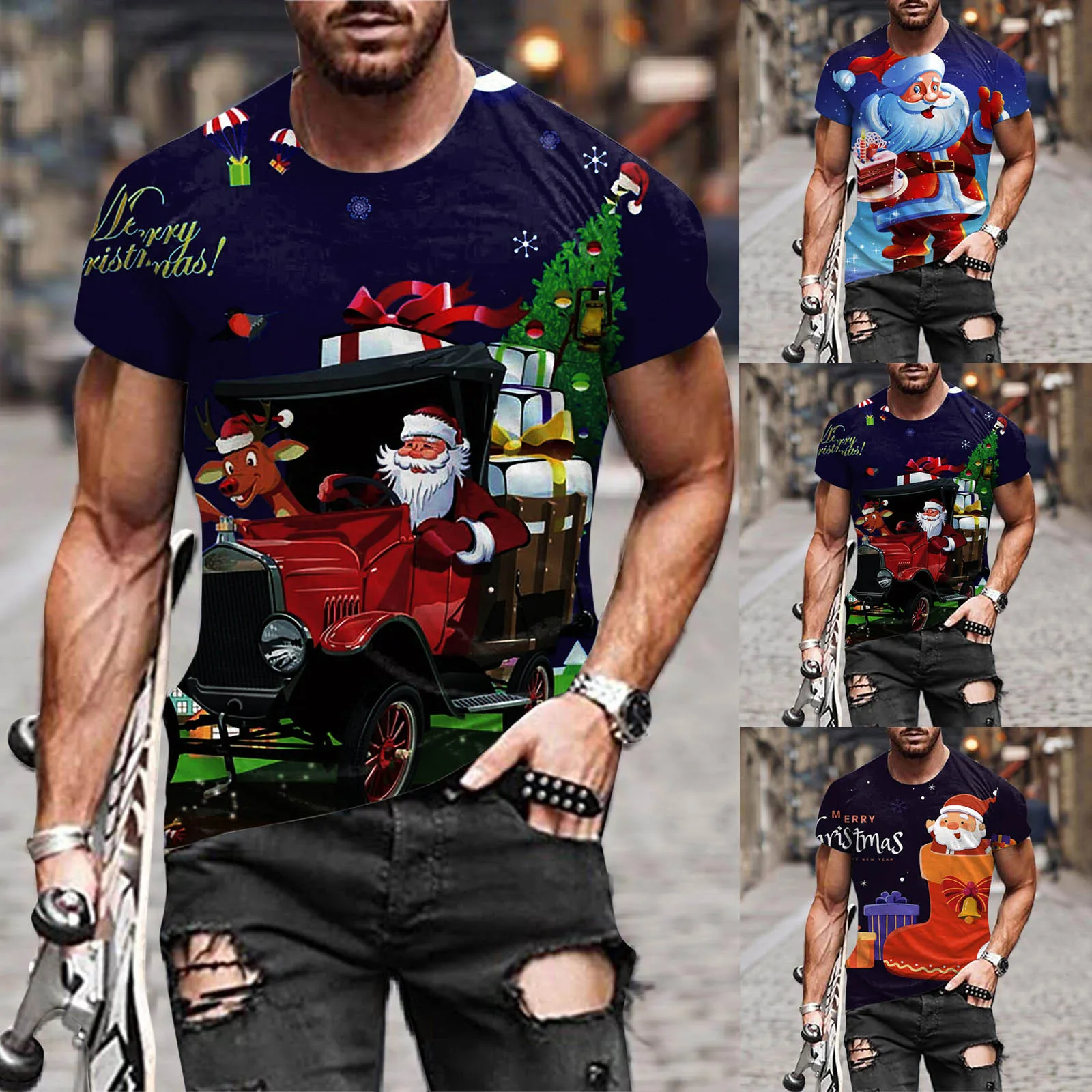 

Мужские уличные тапочки, повседневные рождественские футболки с коротким рукавом и 3D принтом, мужские футболки с длинным рукавом для осени ...