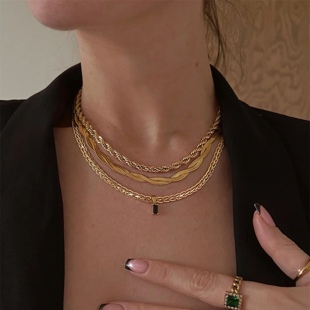 

Vintage Multilevel Geometric Metal Snake Chain Color Crystal Pendant Necklace For Women Female Fashion Boho Punk Girl Jewelry