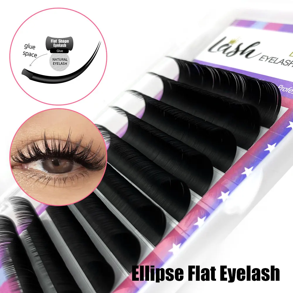 

Lakanaku All Styles Flat Ellipse Eyelashes Extensions Split Tips Ellipse Shaped New Natural Light False Ellipse Eyelashes