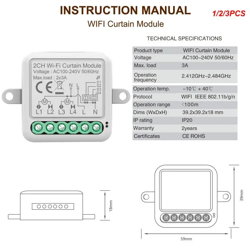 

1/2/3PCS Tuya WiFi Smart Curtain Switch 1/2gang Module Switch For Blind Roller Shutter Electric Motor App Voice Control Via