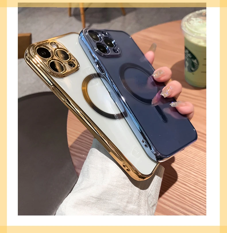 

Hot Sales For iPhone 14 13 12 11 Pro Max X XR XS 8 Plus Soft Silicone Cover Luxury Plating Clear For Wireless Charge Case