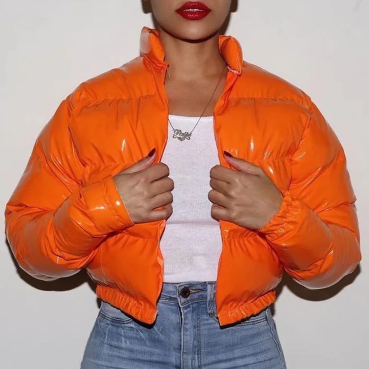 2022 Autumn and Winter New Women's Cotton-Padded Clothes Bright Color Metal Short Women's Cotton-Padded Jacket Women Hip Pop