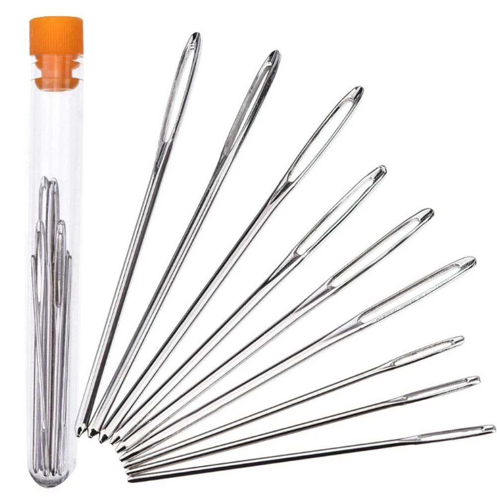 9pcs Large Eye Needles DIY Crafts Tools Stainless Steel Cross Stitch Knitting Yarn Sewing Hand Crochet Hook Set Kit - купить по