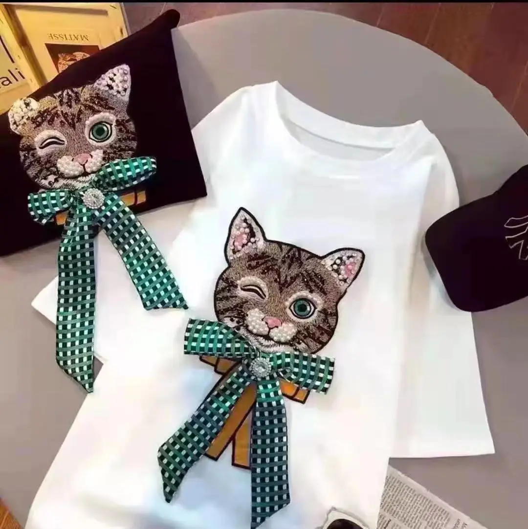 

1PC Sew On Water Soluble Cat Patch For Clothing Jacket Green Webbing Accesorios Bordado Embroidery Broderie Parche Para La Ropa