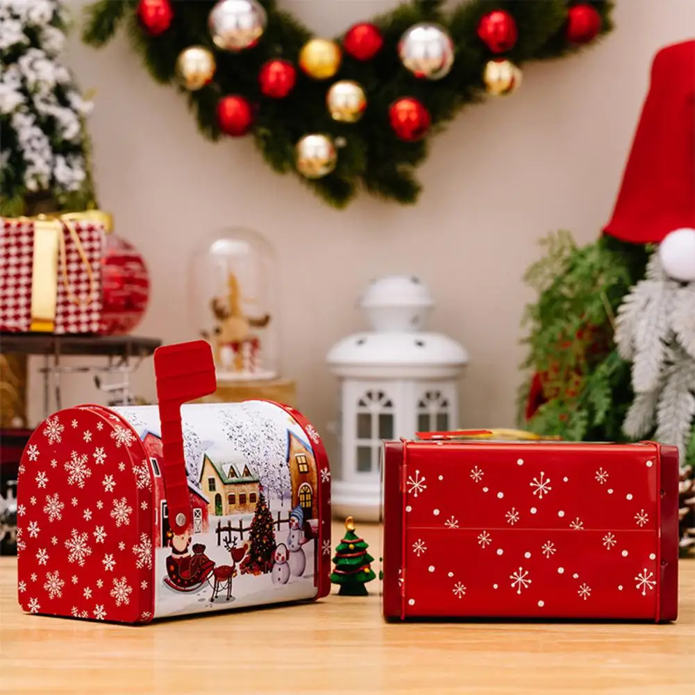 Fashionable Christmas Tin Box Festive Christmas Mailbox-shaped Ornament Box Create With Brilliant Color