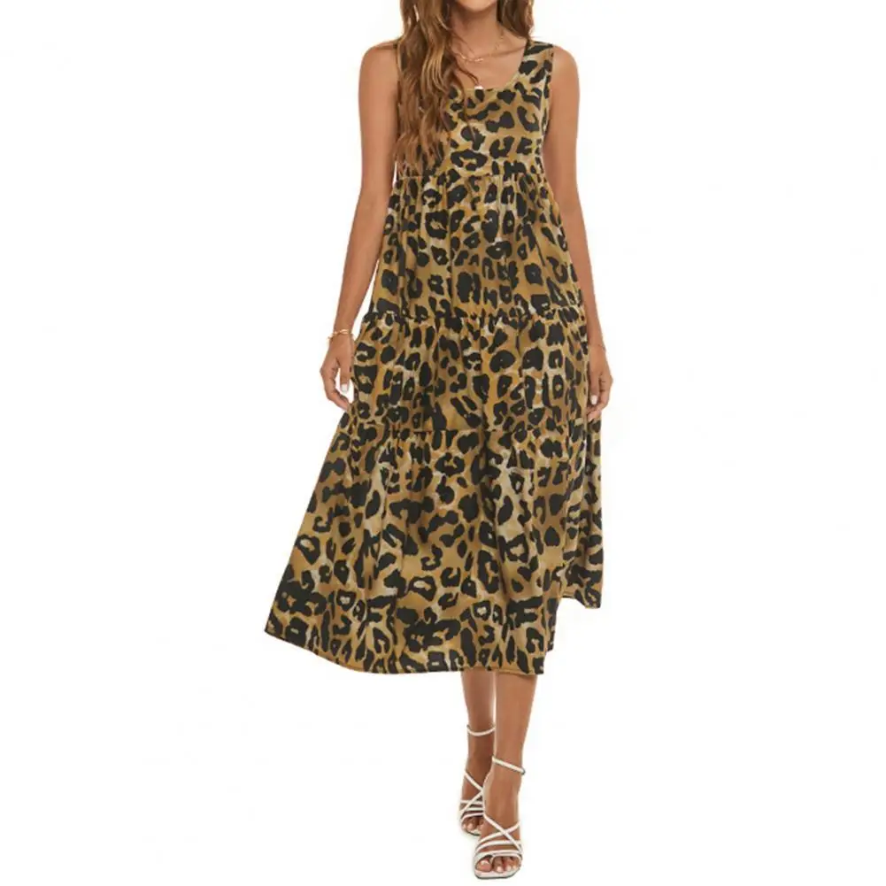 

Платье-макси с леопардовым принтом, без рукавов