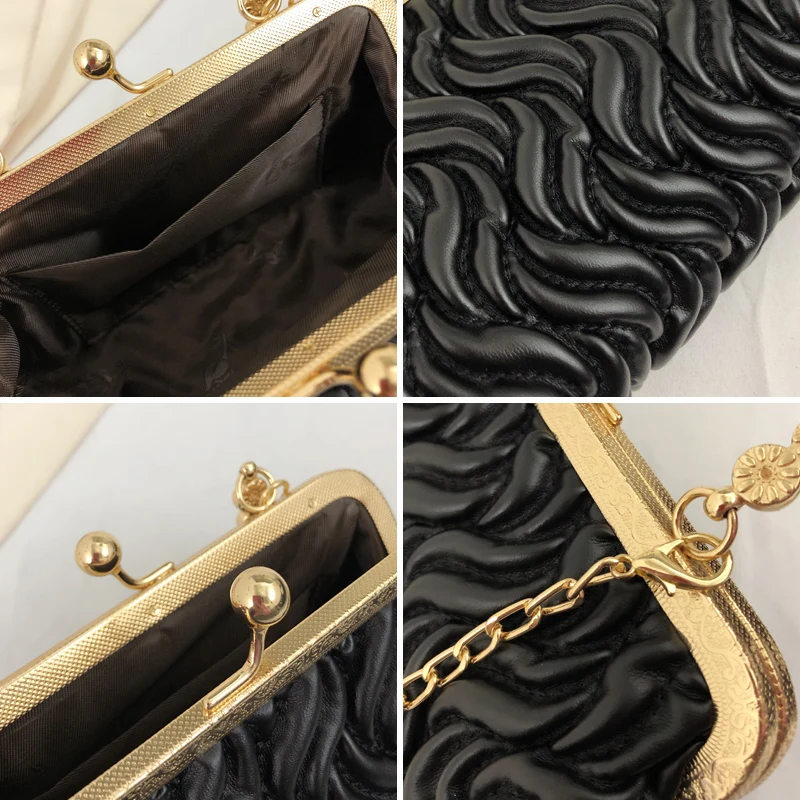 Fashion Women's Shoulder Bag 2023 Handbag For Women Party Evening Bag For Women Ripple Metal Clip Bag Elegant Wedding Clutch Bag