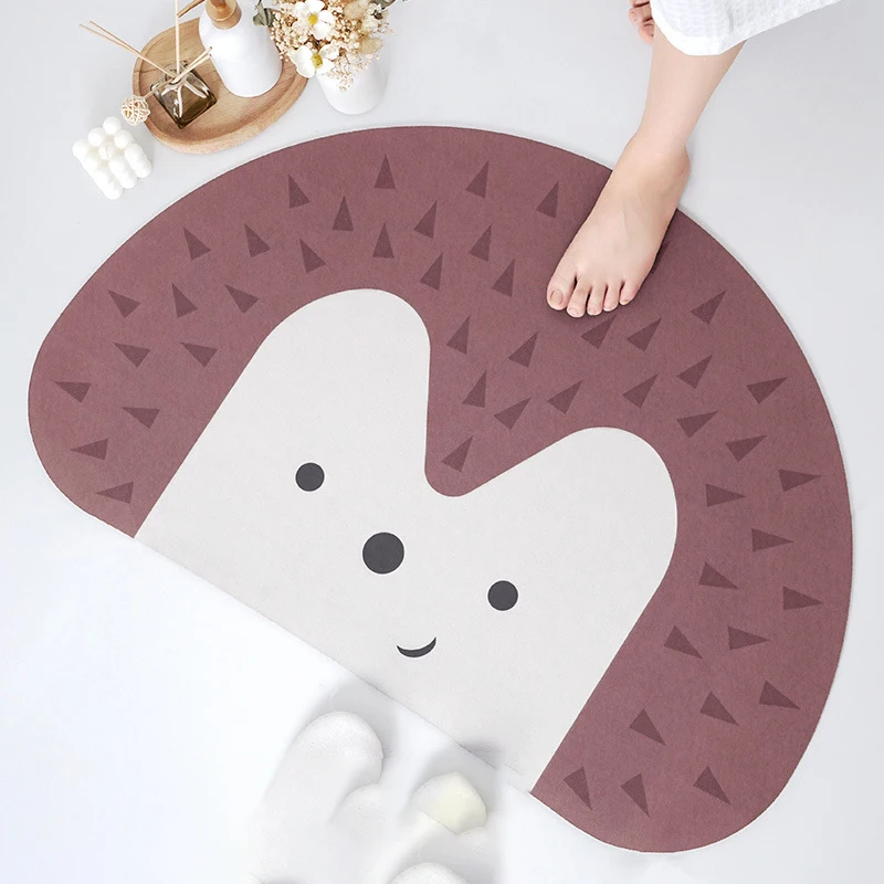 

Cute Cartoon Bath Mat Small Hedgehog Pattern Diatom Mud Floor Rug Bathroom Water-Absorbent Quick-Drying Non-Slip Foot Carpet