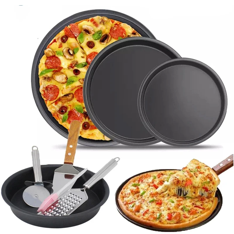 

Антипригарные сковороды для пиццы, сковородки для торта из углеродистой стали, круглая форма для пиццы, формы для выпечки, кухонные принадлежности