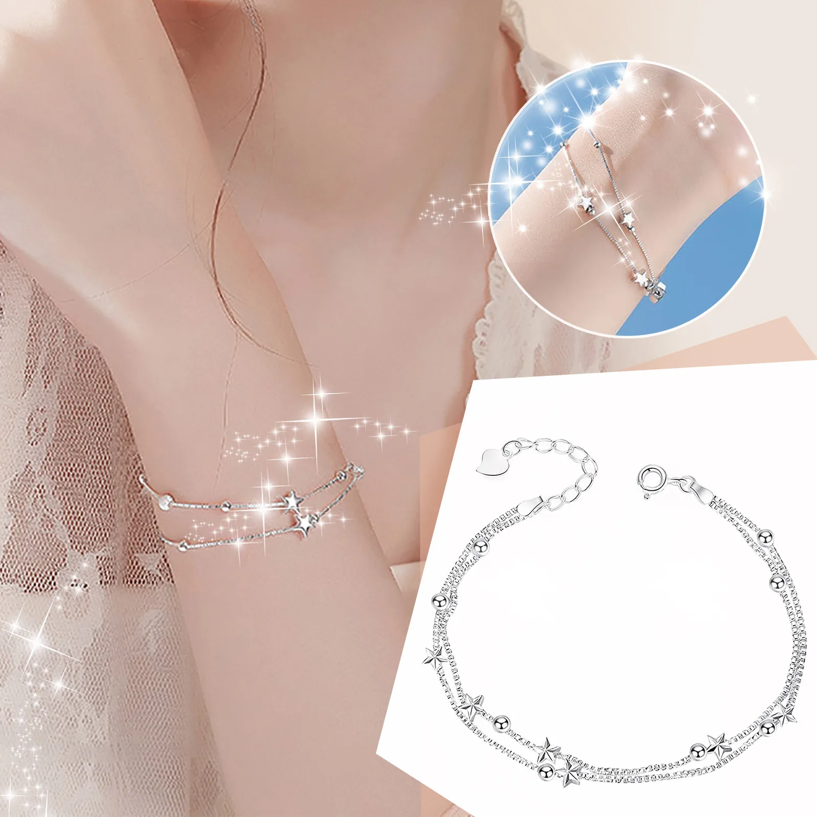 

Double Layer Star Bracelet Alloy Bracelet Charm Wrist Bangle Girls Accessories Holiday Gifts Fun Earrings for Women Dangling