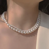 2022 fashion summer silver color pearl clavicle chain pendants choker necklaces for women wedding jewelry party friends gifts