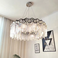 E14 Post Modern K9 Crystal Chrome Chandelier Round Silver Hanging Light For Villa Duplex Floor Model Dinning Living Room Lamp