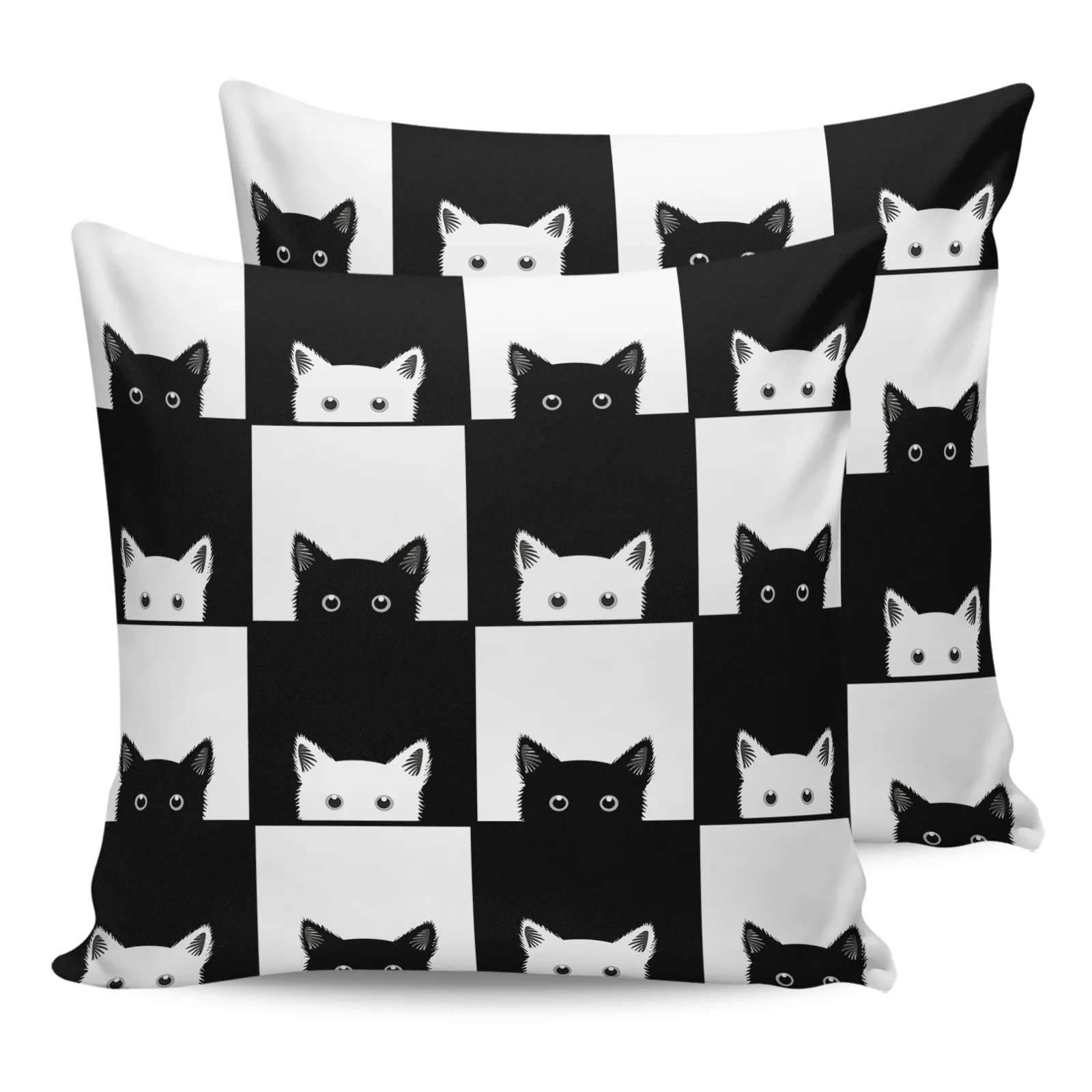 

2PCS Pillowcases Geometic Black White Plaid Cat Cushion Cover Home Bedding Living Room Decorative Couch Throw Pillow Case