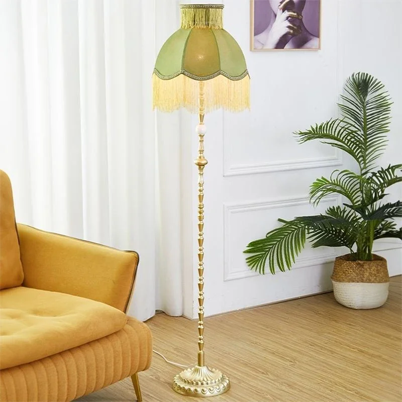 Напольная Лампа Hongcui с французскими кисточками в стиле ретро роскошный зеленый