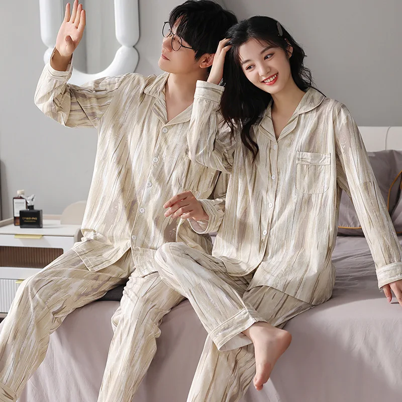 SUO&CHAO Spring Autumn New Pajamas Sets For Womens And Mens Loose Casua Couple Pyjamas Sleepwear Nightgown Homewear