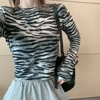 2022 new womens spring and autumn fashion slim long sleeved versatile striped design zebra pattern bottoming shirt