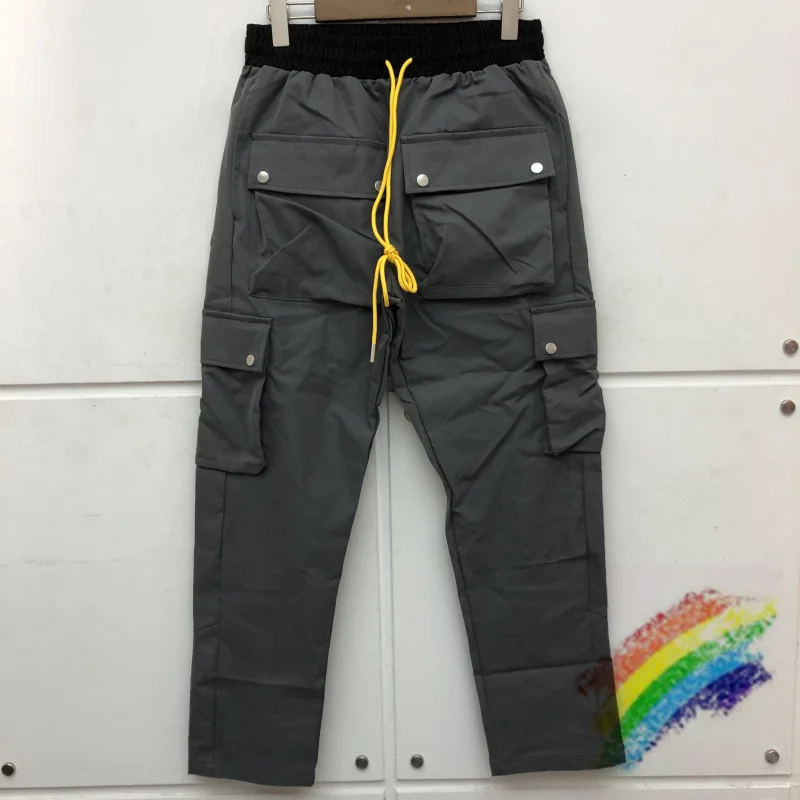 

2021fw RHUDE Pants Men Women Best Quality Drawstring High Street Cargo Multifunctional Flap Pockets Overalls