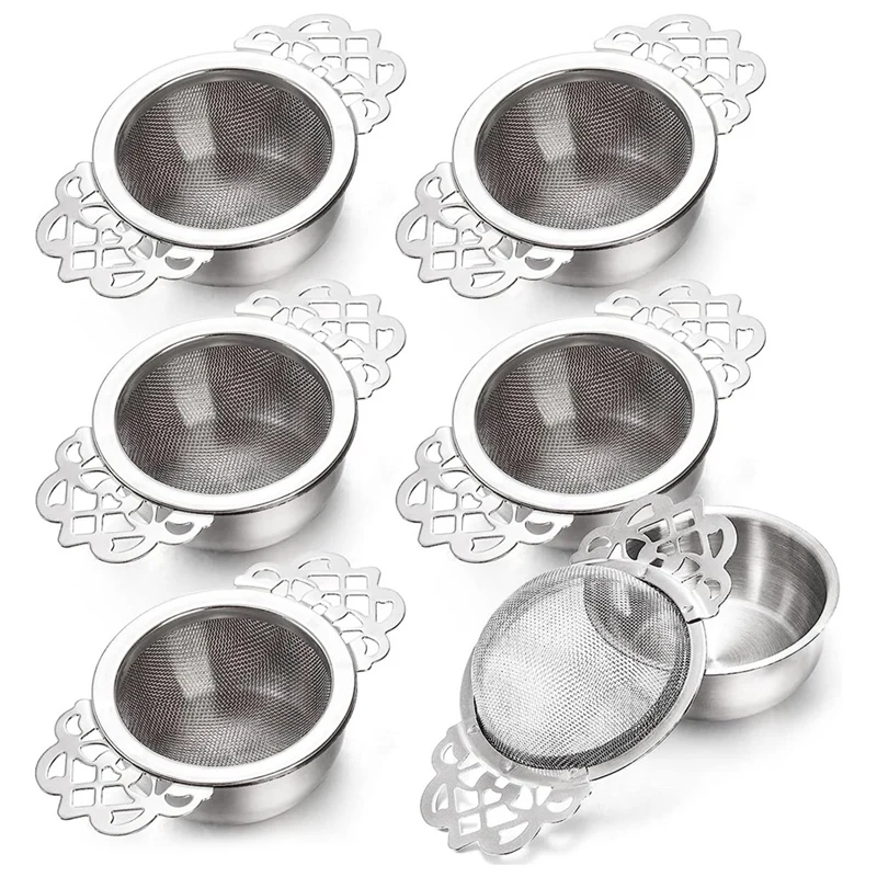 

BMBY-6Pack Tea Strainers With Drip Bowl,2.5 Inch Tea Filters For Loose Leaf Tea, Stainless Steel Mesh Tea Infuser With Handle