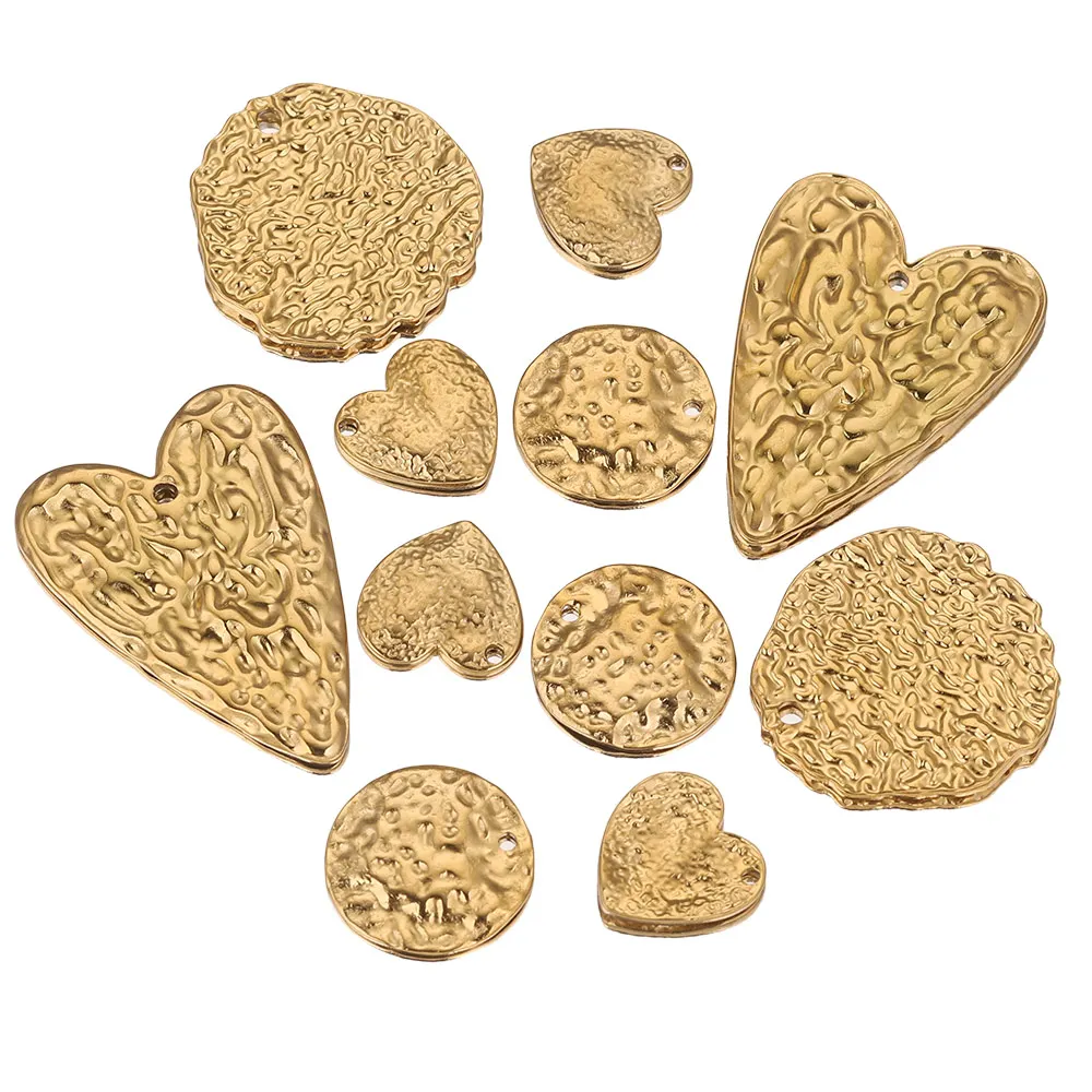5pcs Stainless Steel Embossed Gold Plated Heart Round Earrings Making Supplies Charms Connectors for Diy Jewelry Findings Craft