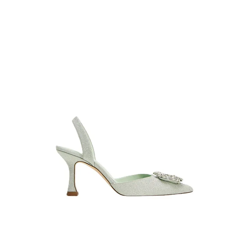 2023 New High Heels Pointed Rhinestone Transparent Belt Thin Heel French Sandals for Women