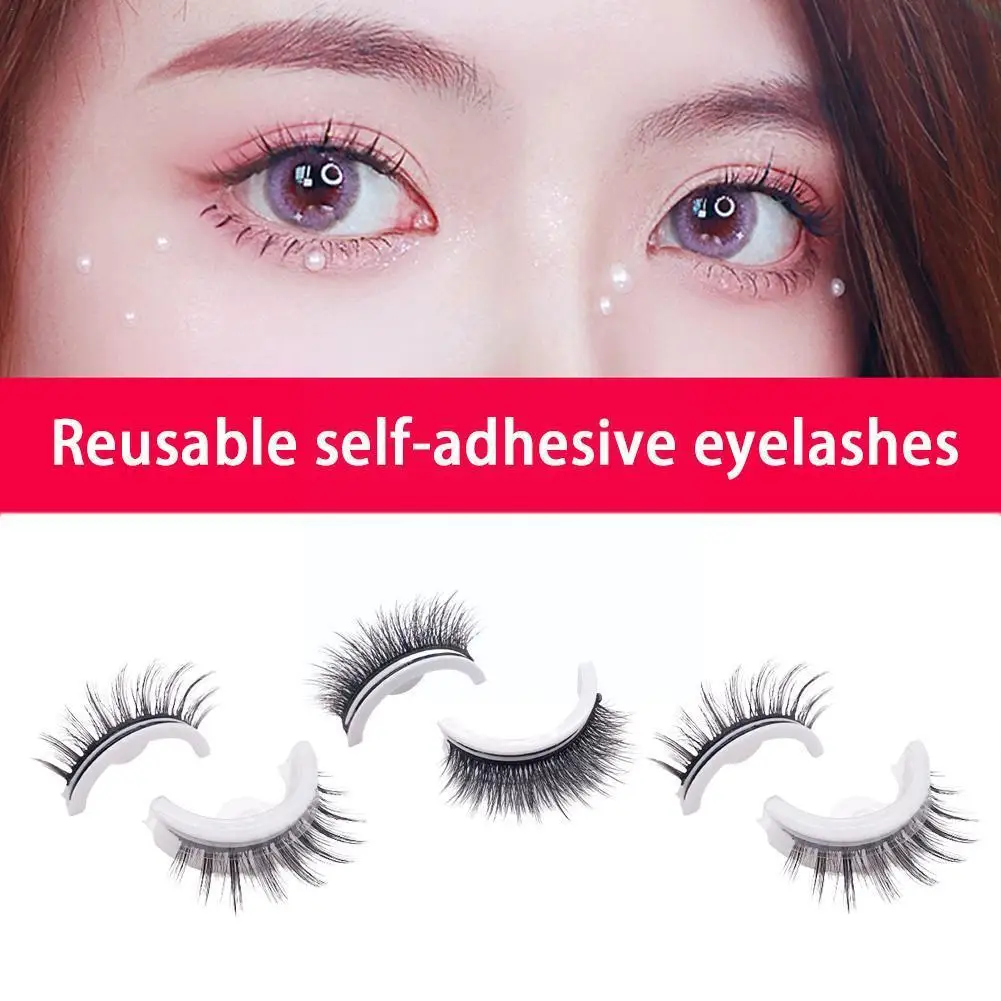 

1Pair Reusable Self-adhesive False Eyelashes 3D Mink to Wear No Extension Lashes Glue Eyelash 3 Glue-free Lashes Needed Sec J1H9