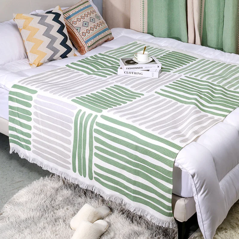

Modern Minimalist Sofa Towels Color Blocking Stripes Inclusive Blankets All-season Universal Multifunctional Braid Cushions