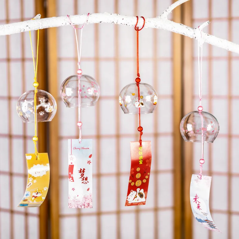 

New Japanese Wind Chimes Handmade Glass Home Decoration Pendant Good Luck Wind Chimes Cartoon Cat Sakura Garden Window Bell Gift
