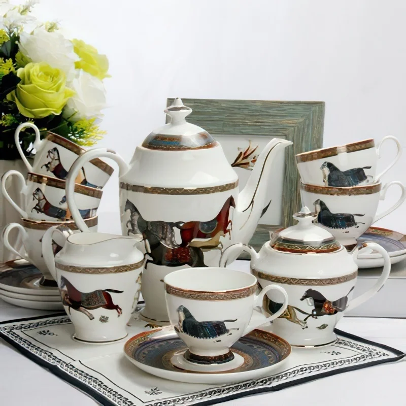 

Европейский керамический кофейный чайный набор с лошадью времен Пномпеня, креативный домашний фарфоровый горшок, чашка, блюдце, домашний б...