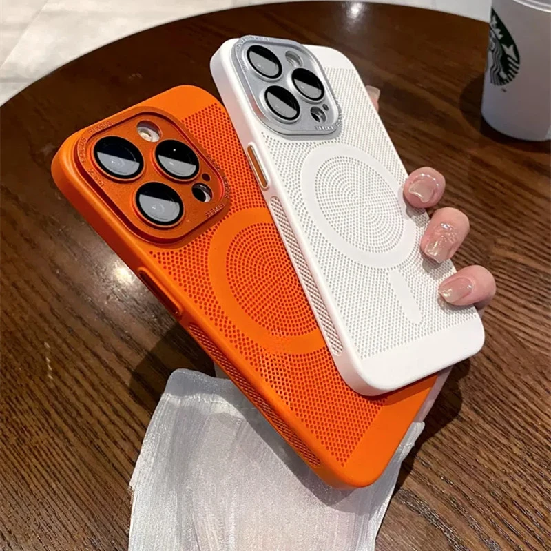 Металлический защитный чехол для iPhone 14Plus 13 12 11 Promax с кольцом для объектива и теплоотдачей, Ультратонкий дышащий Магнитный чехол для телефона