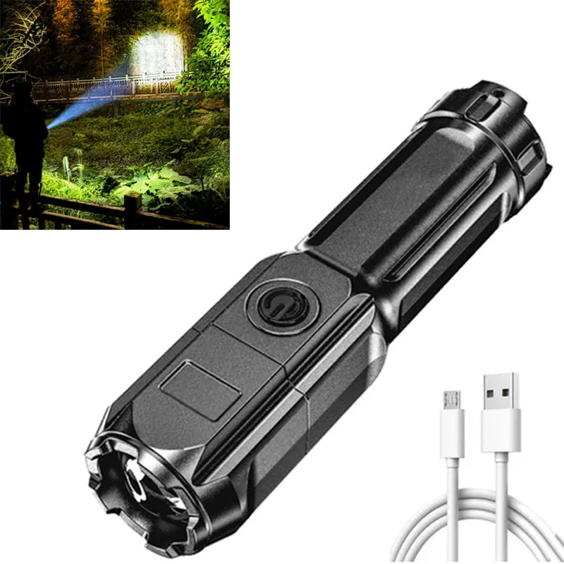 Купи Led Strong Light Rechargeable Flashlight Zoom Giant Bright Xenon Special Forces Home Outdoor Portable Luminous Flashlight за 272 рублей в магазине AliExpress