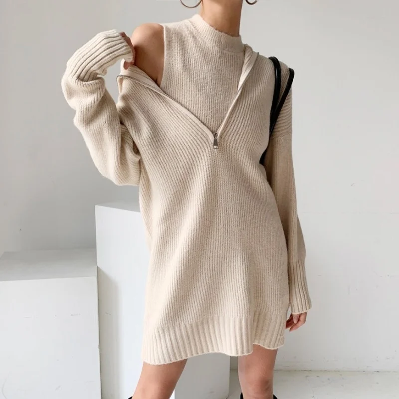 Корейское платье из двух частей шикарное весеннее модное приталенное синее с