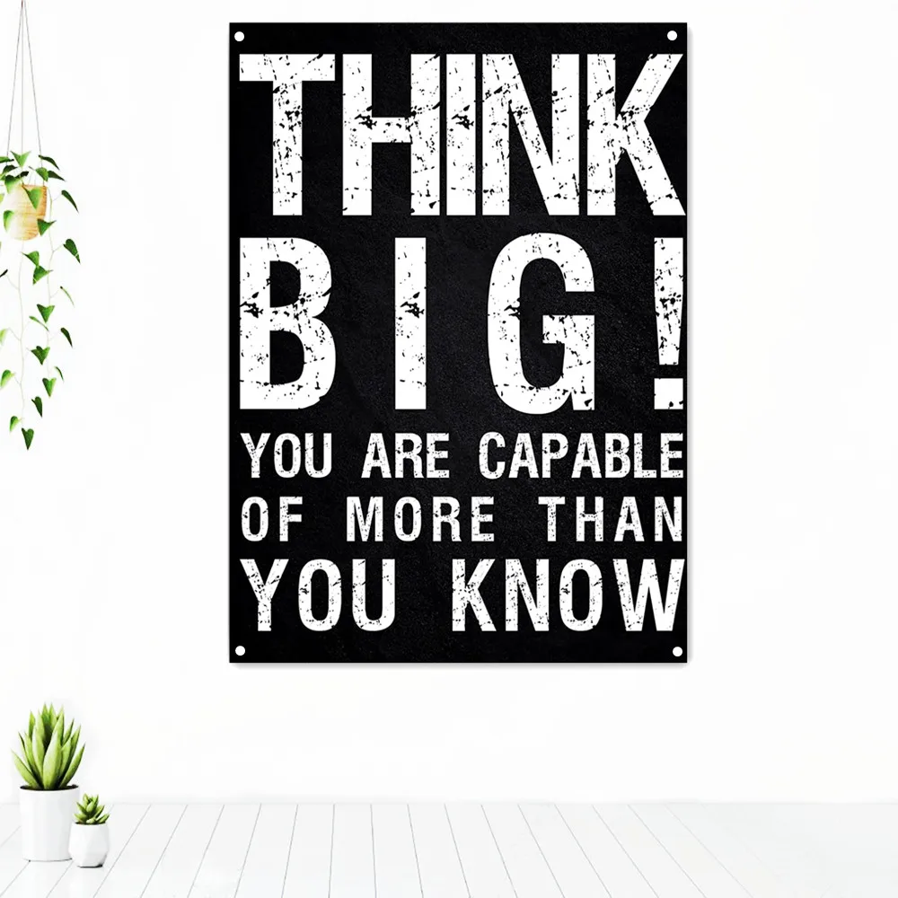 

THINK BIG! Uplifting Tapestry Banner Flag Success Motivational Poster Hanging Painting Gym Classroom Bedroom Office Home Decor